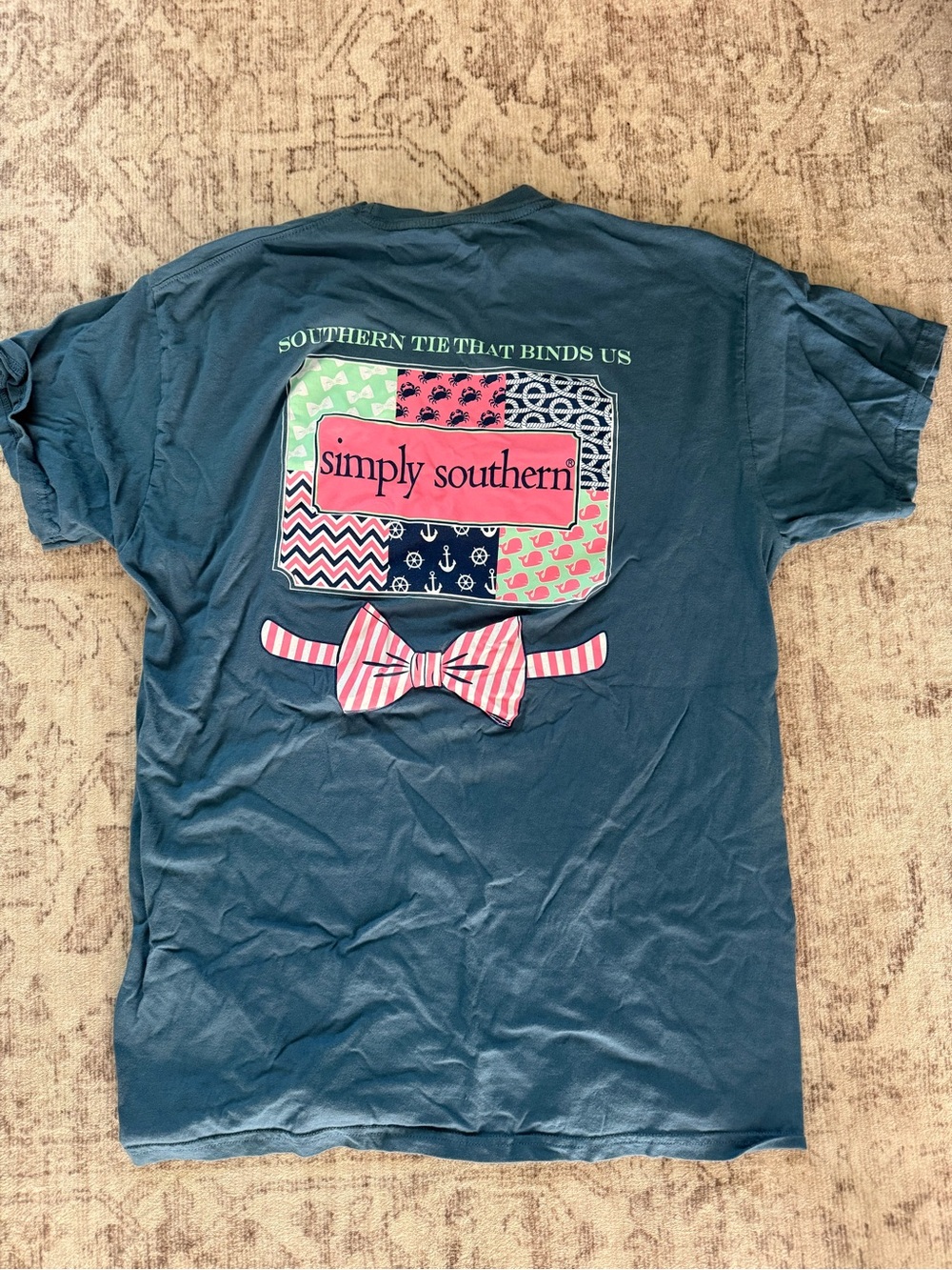 Simply Southern Teal Short-Sleeve Tee with Pink Accent Bow Graphic